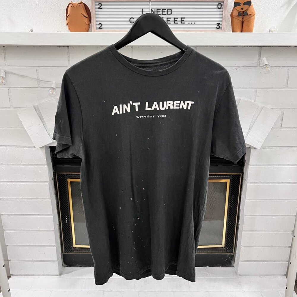 Vintage 'Ain't Laurent Without Yves' Logo Faded Grey Tshirt - UNISEX